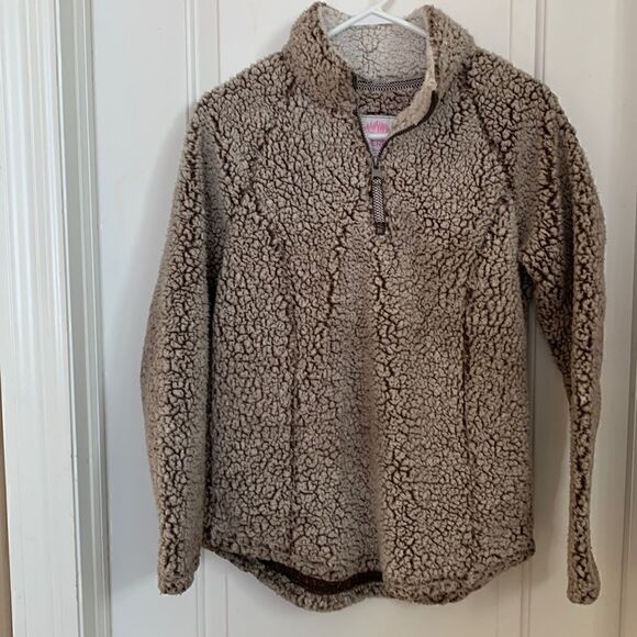 Women’s‎ Brown Pullover Quarter Zip Sherpa Jacket Sweatshirt Small - Picture 1 of 5